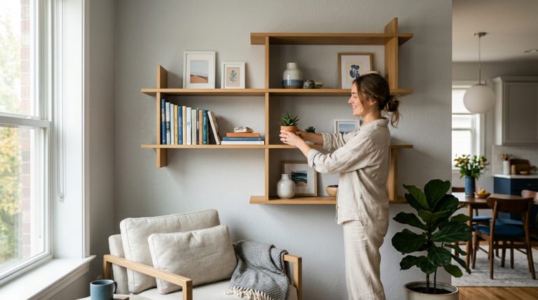 Wandregale ohne Bohren: Belastbare Lösungen für flexible Raumgestaltung
